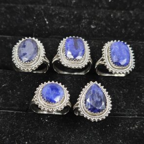5 PCS Bulk Lot Blue Sapphire 925 Sterling Silver Rings (REXT150-24)
