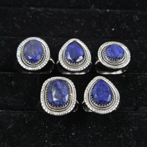 5 PCS Bulk Lot Blue Sapphire 925 Sterling Silver Rings (REXT150-26)