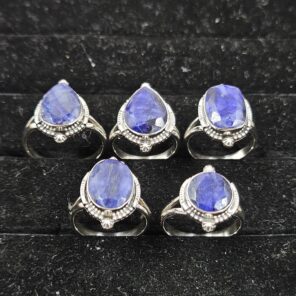 5 PCS Bulk Lot Blue Sapphire 925 Sterling Silver Rings (REXT150-28)