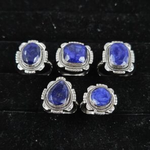 5 PCS Bulk Lot Blue Sapphire 925 Sterling Silver Rings (REXT150-23)