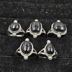 5 PCS Bulk Lot Black Onyx 925 Sterling Silver Rings (REXT148-11)
