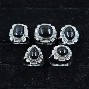 5 PCS Bulk Lot Black Onyx 925 Sterling Silver Rings (REXT148-12)