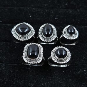 5 PCS Bulk Lot Black Onyx 925 Sterling Silver Rings (REXT148-13)