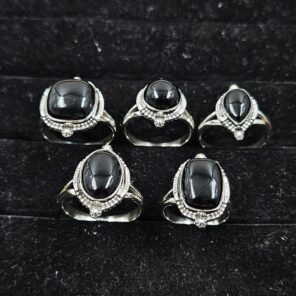 5 PCS Bulk Lot Black Onyx 925 Sterling Silver Rings (REXT148-15)