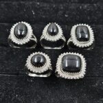 5 PCS Bulk Lot Black Onyx 925 Sterling Silver Rings (REXT148-17)
