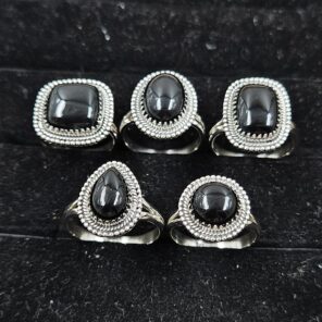 5 PCS Bulk Lot Black Onyx 925 Sterling Silver Rings (REXT148-19)