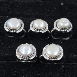 5 PCS Bulk Lot Freshwater Pearl 925 Sterling Silver Rings (REXT149-41)