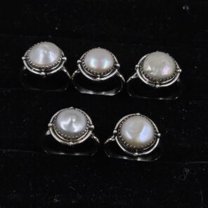 5 PCS Bulk Lot Freshwater Pearl 925 Sterling Silver Rings (REXT149-43)