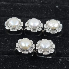 5 PCS Bulk Lot Freshwater Pearl 925 Sterling Silver Rings (REXT149-45)