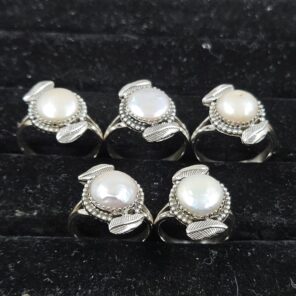 5 PCS Bulk Lot Freshwater Pearl 925 Sterling Silver Rings (REXT149-47)
