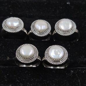 5 PCS Bulk Lot Freshwater Pearl 925 Sterling Silver Rings (REXT149-48)