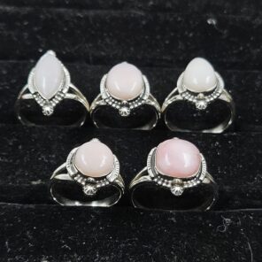 5 PCS Bulk Lot Pink Opal 925 Sterling Silver Rings (REXT150-36)