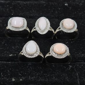 5 PCS Bulk Lot Pink Opal 925 Sterling Silver Rings (REXT150-38)