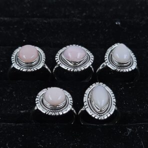 5 PCS Bulk Lot Pink Opal 925 Sterling Silver Rings (REXT150-32)