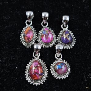 5 PCS Bulk Lot Pink Dahlia Turquoise 925 Sterling Silver Pendant (REXT152-34)