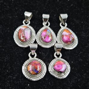 5 PCS Bulk Lot Pink Dahlia Turquoise 925 Sterling Silver Pendant (REXT152-35)