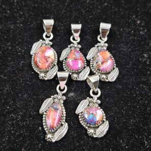 5 PCS Bulk Lot Pink Dahlia Turquoise 925 Sterling Silver Pendant (REXT152-31)