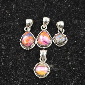 4 PCS Bulk Lot Pink Dahlia Turquoise 925 Sterling Silver Pendant (REXT152-40)