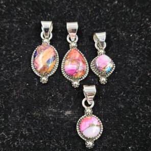 4 PCS Bulk Lot Pink Dahlia Turquoise 925 Sterling Silver Pendant (REXT152-39)