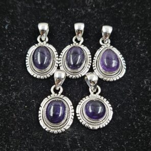 Wholesale Lot 5pcs Amethyst Gemstone Baby Pendants – 925 Silver Plated