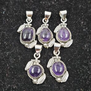 5 PCS Bulk Lot Amethyst 925 Sterling Silver Pendant (REXT153-24)