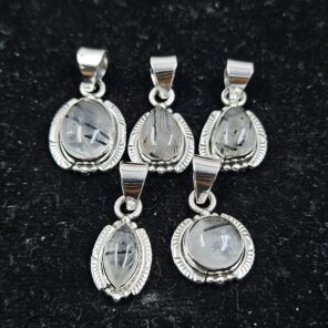 5 PCS Bulk Lot Black Rutile 925 Sterling Silver Pendant (REXT151-38)
