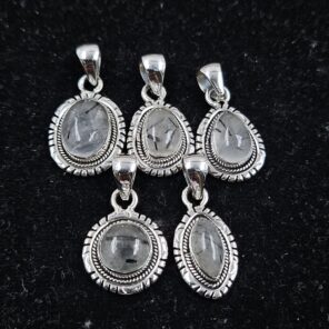 5 PCS Bulk Lot Black Rutile 925 Sterling Silver Pendant (REXT151-37)