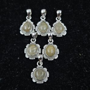 6 PCS Bulk Lot Golden Rutile 925 Sterling Silver Pendant (REXT152-20)