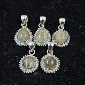 5 PCS Bulk Lot Golden Rutile 925 Sterling Silver Pendant (REXT152-18)