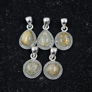 5 PCS Bulk Lot Golden Rutile 925 Sterling Silver Pendant (REXT152-11)