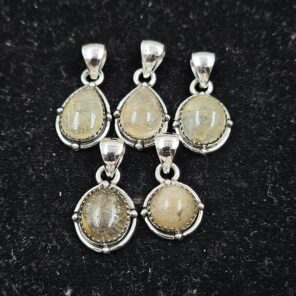 5 PCS Bulk Lot Golden Rutile 925 Sterling Silver Pendant (REXT152-13)