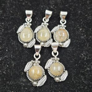 5 PCS Bulk Lot Golden Rutile 925 Sterling Silver Pendant (REXT152-19)