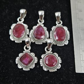 5 PCS Bulk Lot Ruby 925 Sterling Silver Pendant (REXT153-11)