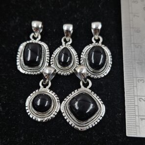 5 PCS Bulk Lot Black Onyx 925 Sterling Silver Pendant (REXT152-1)