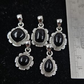 5 PCS Bulk Lot Black Onyx 925 Sterling Silver Pendant (REXT152-2)