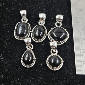 5 PCS Bulk Lot Black Onyx 925 Sterling Silver Pendant (REXT152-3)