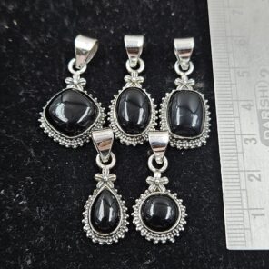 5 PCS Bulk Lot Black Onyx 925 Sterling Silver Pendant (REXT152-5)