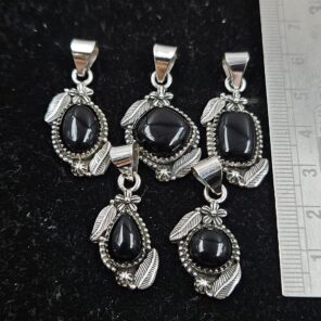 5 PCS Bulk Lot Black Onyx 925 Sterling Silver Pendant (REXT152-6)