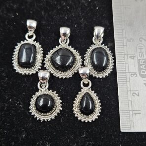 5 PCS Bulk Lot Black Onyx 925 Sterling Silver Pendant (REXT152-8)