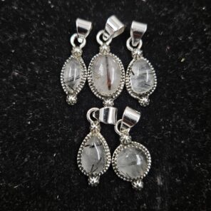 5 PCS Bulk Lot Black Rutile 925 Sterling Silver Pendant (REXT151-50)