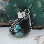 Black Jack Turquoise 1.25" 925 Sterling Silver Pendant (RS41-483)