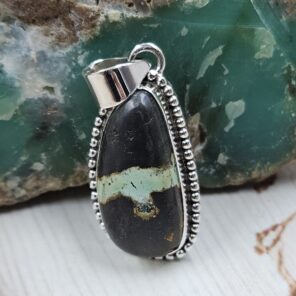 Black Jack Turquoise 1.25" 925 Sterling Silver Pendant (RS41-484)