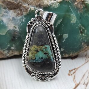 Black Jack Turquoise 1.25" 925 Sterling Silver Pendant (RS41-465)