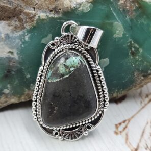 Black Jack Turquoise 1.25" 925 Sterling Silver Pendant (RS41-467)