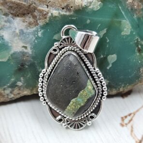 Black Jack Turquoise 1.25" 925 Sterling Silver Pendant (RS41-469)