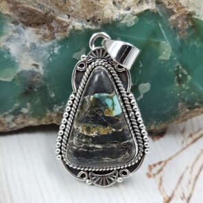 Black Jack Turquoise 1.25" 925 Sterling Silver Pendant (RS41-470)