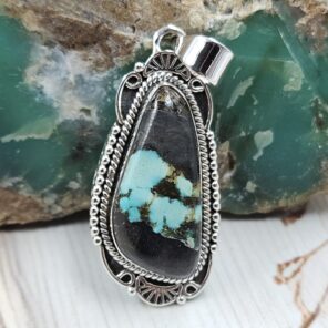 Black Jack Turquoise 1.25" 925 Sterling Silver Pendant (RS41-471)