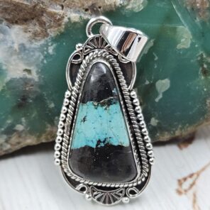 Black Jack Turquoise 1.25" 925 Sterling Silver Pendant (RS41-472)