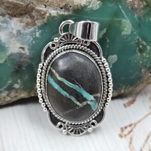 Black Jack Turquoise 1.25" 925 Sterling Silver Pendant (RS41-474)