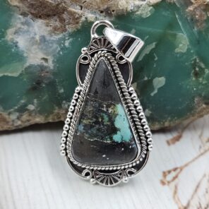Black Jack Turquoise 1.25" 925 Sterling Silver Pendant (RS41-475)